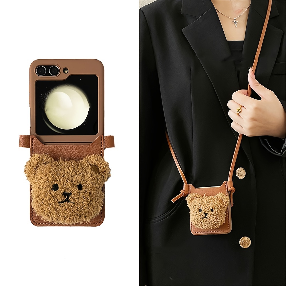 

Korean Luxury Kawaii Cartoon Crossbody Lanyard Bear Wallet Holder Case For 4 3 5g Z Flip4 Zflip5 Back Cover