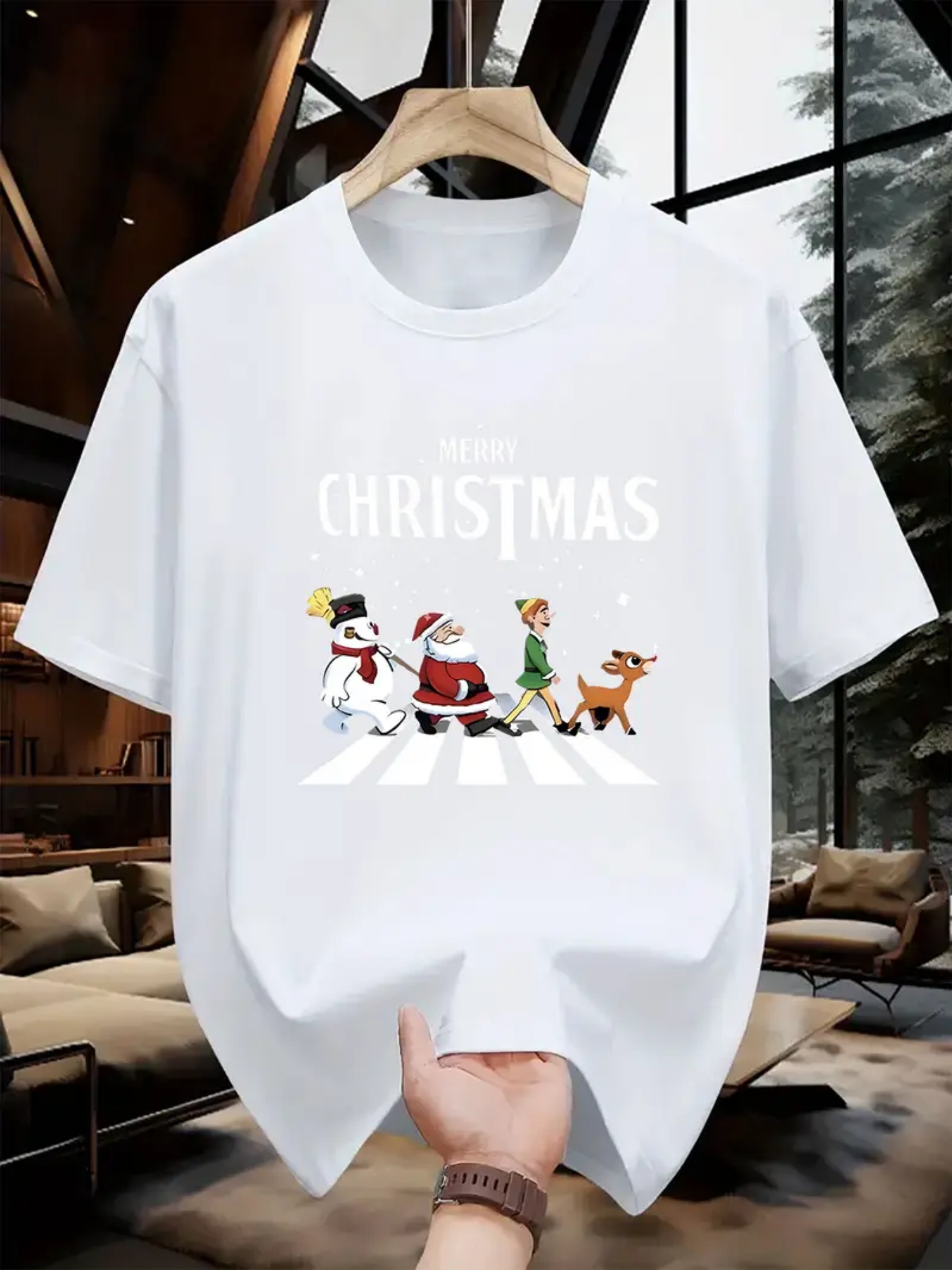 Women's Leopard Christmas Tree T-Shirt – Merry & Bright Holiday Graphic Tee | Soft Cotton Blend | Casual Christmas Outfit - View #7