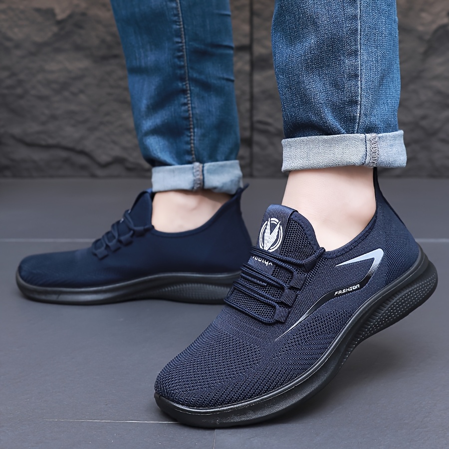 TEMU Men's Casual Sports Shoes, Breathable Knit Running Shoes, Lightweight Non-slip Athletic Shoes, Suitable For Gym, Basketball, And , Black With