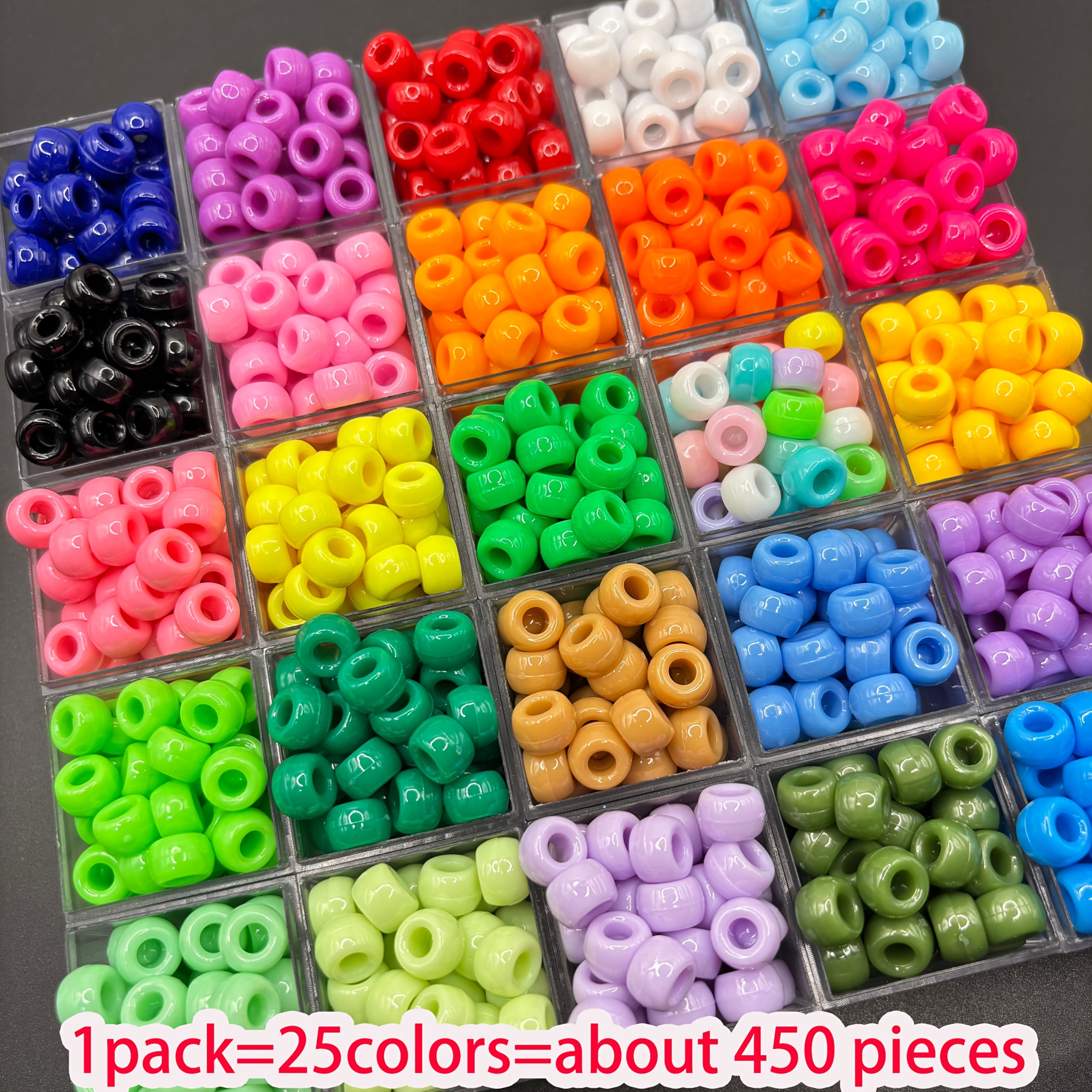 TEMU 450 piezas de cuentas redondas acrílicas de 25 colores, 6x9 mm, agujero grande, cuentas tipo - Materiales para joyería artesanal DIY, collares,