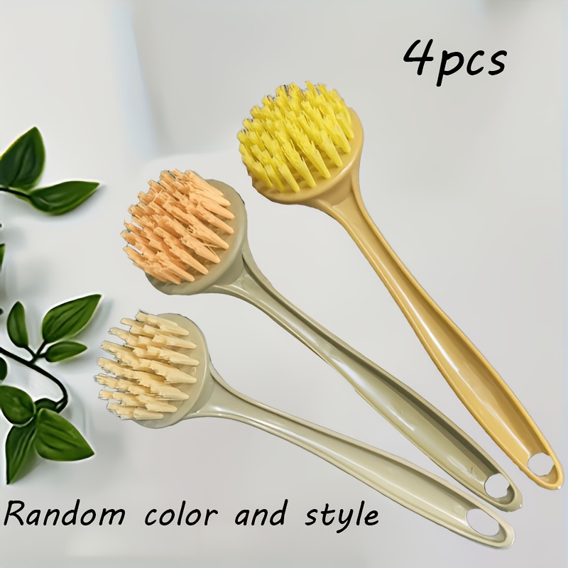 TEMU 4pcs Hangable Wheat Straw Pot Brush, Kitchen Cleaning Dishwashing Brush, Long Handle Stove Cleaning Brush, Dishwashing Pot Brush, Random Color