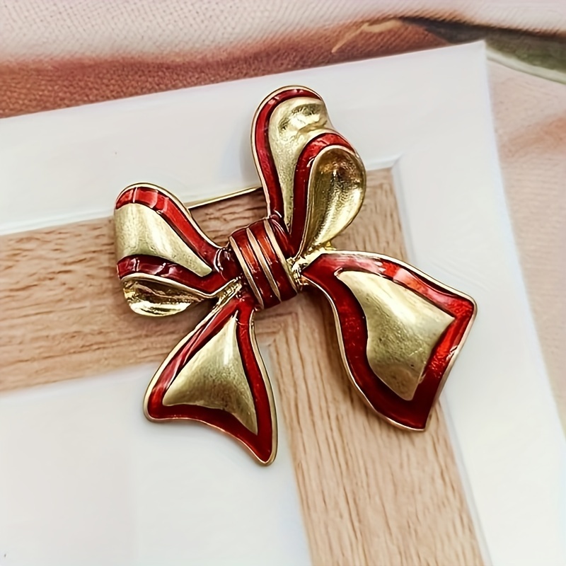 

Antique Bow Knot Lapel Brooch Pin Gold Plated Ribbon Bow Red Enamel Pins Clip Sweater Hat Dress Suit Clothes Accessories Brooches Pins For Women Girls Fashion Jewelry Gifts Christmas Birthday