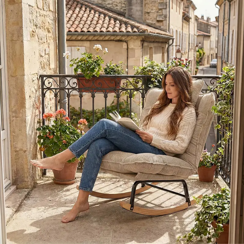 Stuhl mit Hocker im modernen Stil, Cord-Schlafsofa-Schaukelstuhl | Einzelsessel mit verstellbarer Rückenlehne | Bequemer Loungesessel für Wohnzimmer/Balkon | Maße: 38T x 40B x 86H