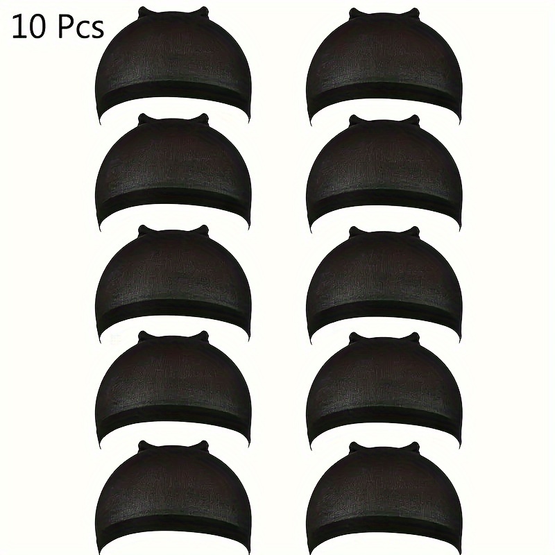 E-shop 10 Stück Ultra-Dünne & Dehnbare Schwarze Perückenkappen für Frauen - Nylon, Passend für Alle Haartypen, Einfach zu Verwenden