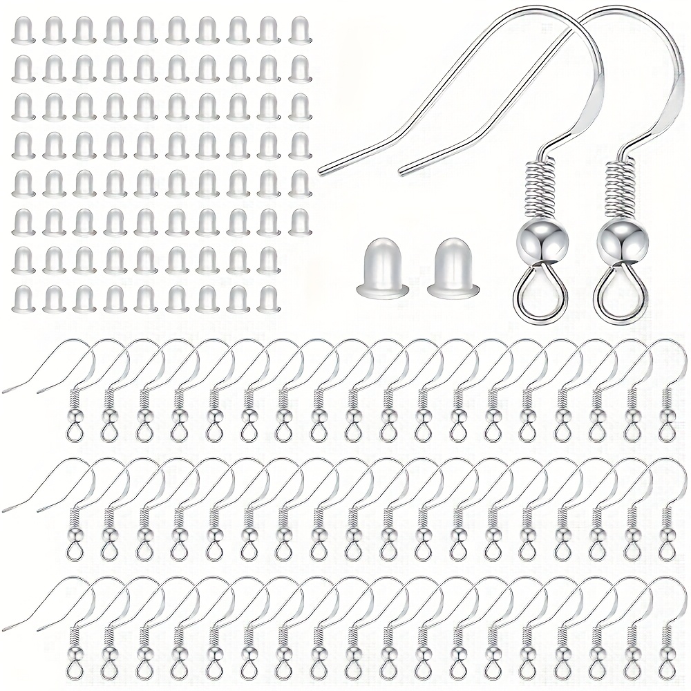 240pcs 925 Silver Plated Earring Hooks Kit, Ear Wires Fish Hooksfor Jewelry Making, Hypo-allergenic Jewelry Findings Parts With Clear Earring Backs Stoppers