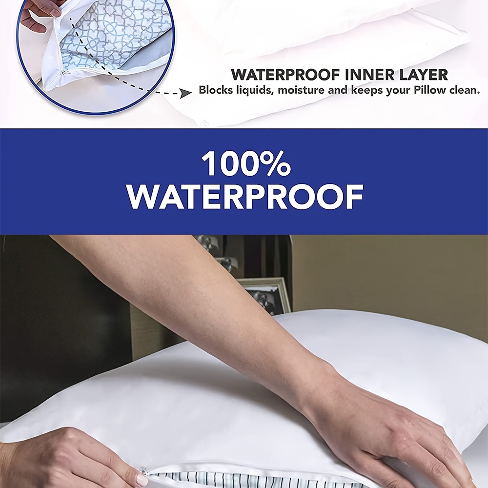 waterproof pillow protector cover   polyester knitted fabric ultra soft breathable thickened white pillowcase machine washable water resistant with zipper closure active printing 110  weight details 3