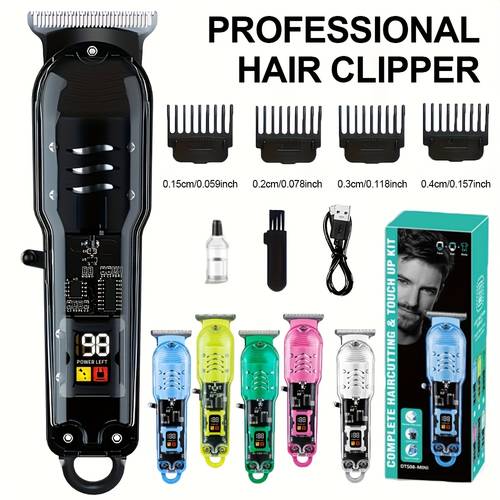 item picture mens hair clipper rechargeable professional hair clipper transparent 6 colors styling shaver for men noise display additions organizer holder sculpting oily hair bald head gradual styling