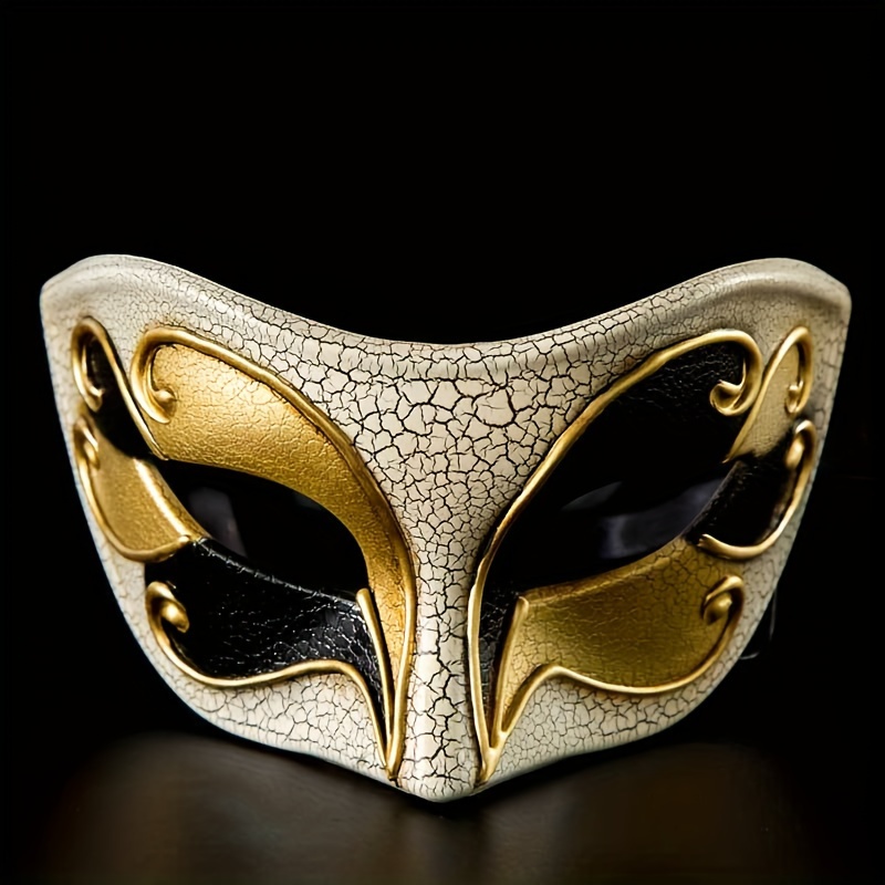 1pc Elegant Crack-Design Half-Face Mask in Cream & Golden - Ideal for Halloween, Masquerade Parties & Stage Performances - Durable Plastic with Intricate Detailing, Halloween Decorations