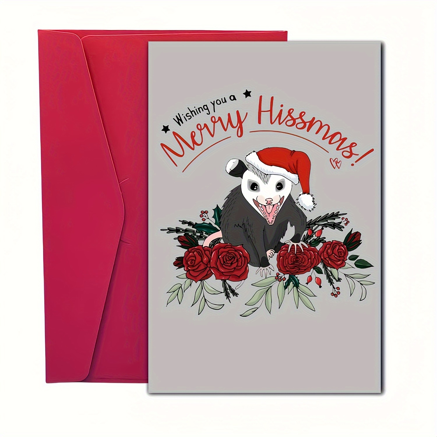 

Merry Hissmas Funny Christmas Card - Floral , Family, Friends, Colleagues & Bosses, Includes Envelope, Ideal For Holiday Greetings & Parties