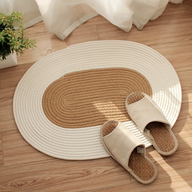 Image of Japanese Cotton Rope Rug 1pc Indoor Door Mat Small Throw Bedroom Rugs Washable Kitchen Rugs Beige Bathroom Mat Doormat Floor Carpet For Laundry Room Living Room Office