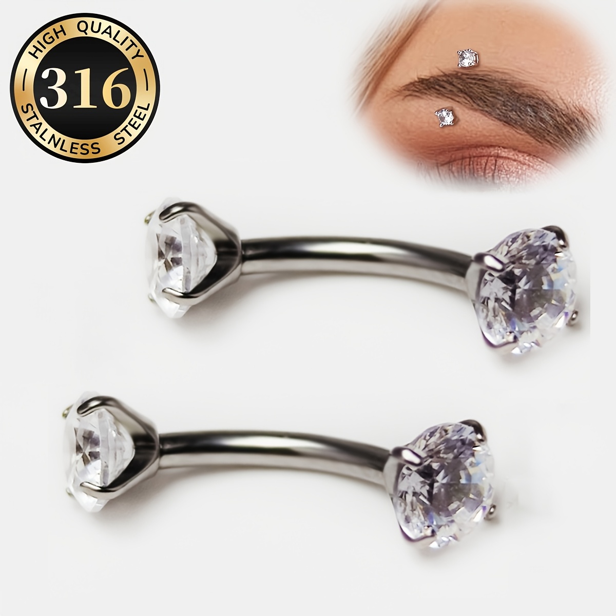2pcs Hypoallergenic Transparent Cubic Zirconia Piercing Jewelry