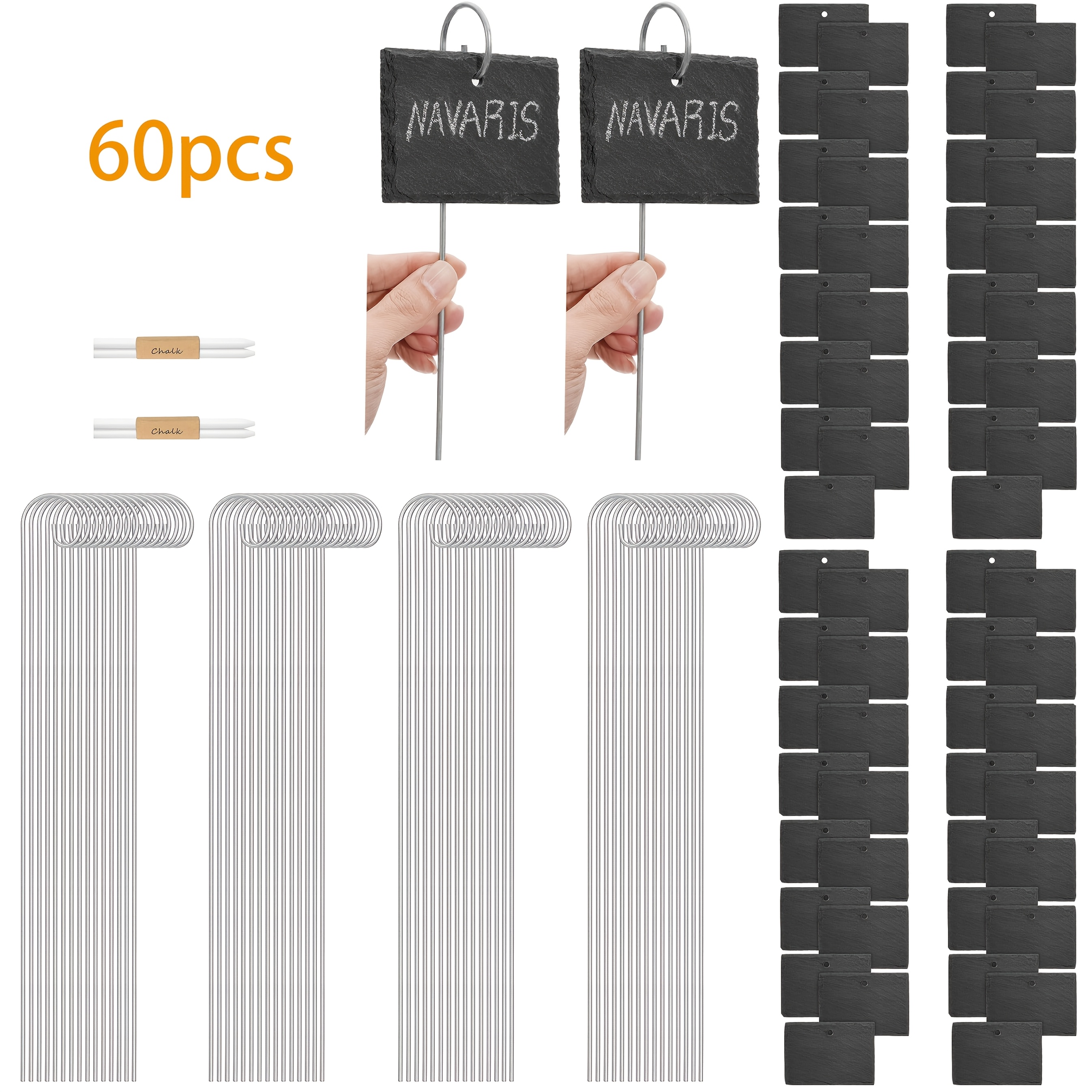 Dofiki 30/60pcs Slate Plant Labels Tags (with Chalk), Weatherproof Reusable, Suitable For Outdoor Vegetable Gardens, , Gardens, Raised Flower Beds, Greenhouses, Flower Pots, Etc.