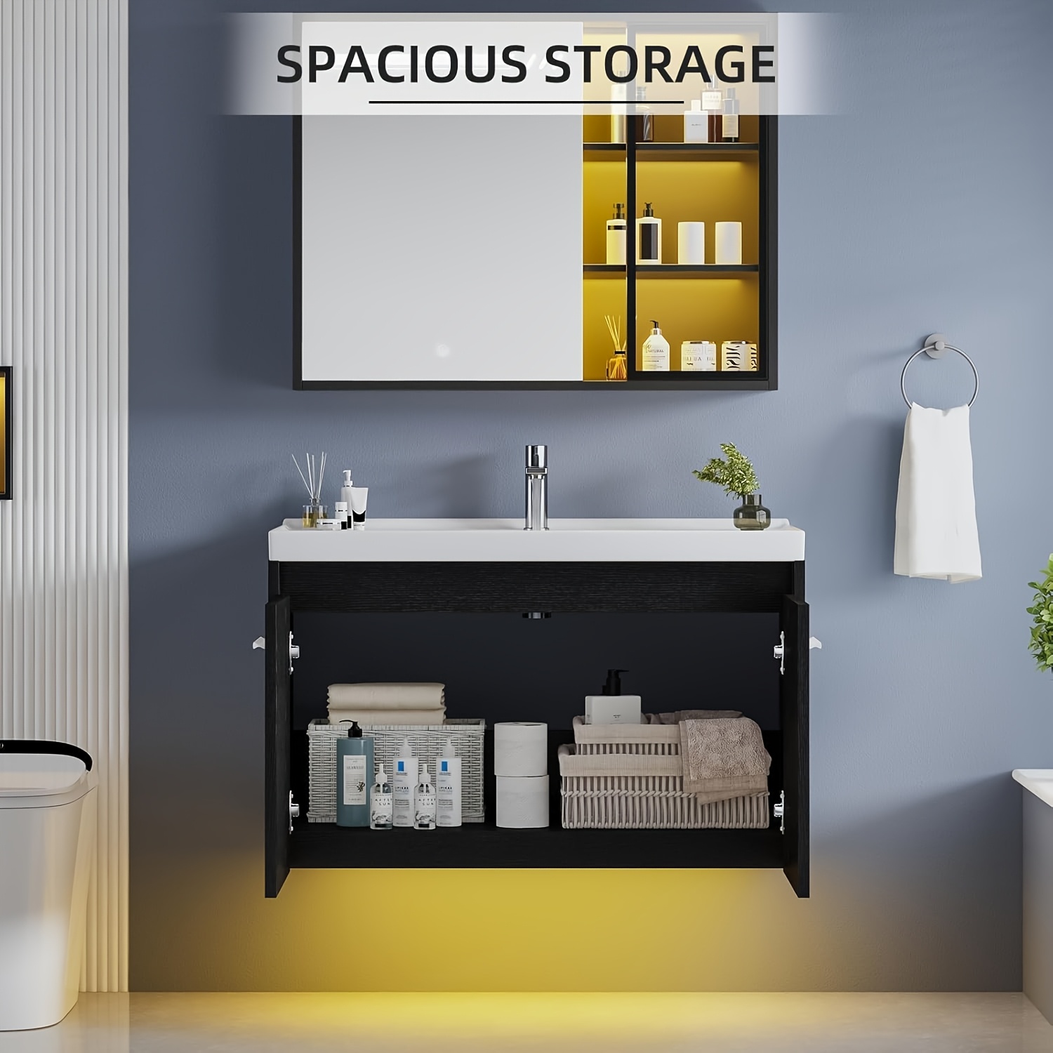 31-Inch Modern Floating Bathroom Vanity - LED Lighted Cabinet with Sink 8 31-Inch Modern Floating Bathroom Vanity with LED Detail
