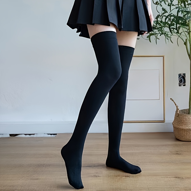 

Fashion Solid Thigh High Stockings, College Style Slim Over The Knee Socks, Women's Stockings & Hosiery