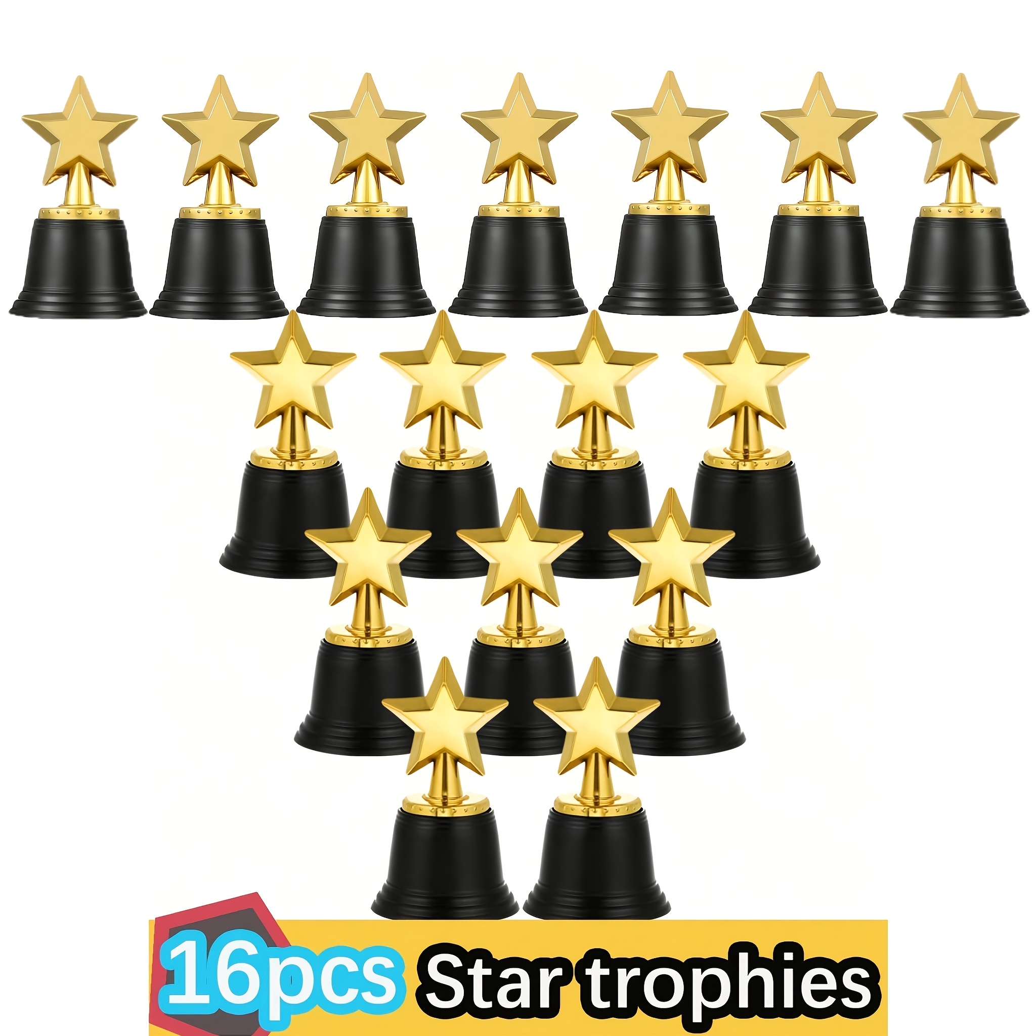 E-shop 16-tlg. Stern-Auszeichnungstrophäen, Mini-Goldpokal-Modell aus Kunststoff, Leistungspreis-Pokale für Sportspiel-Requisiten, Büro-Partygeschenke,