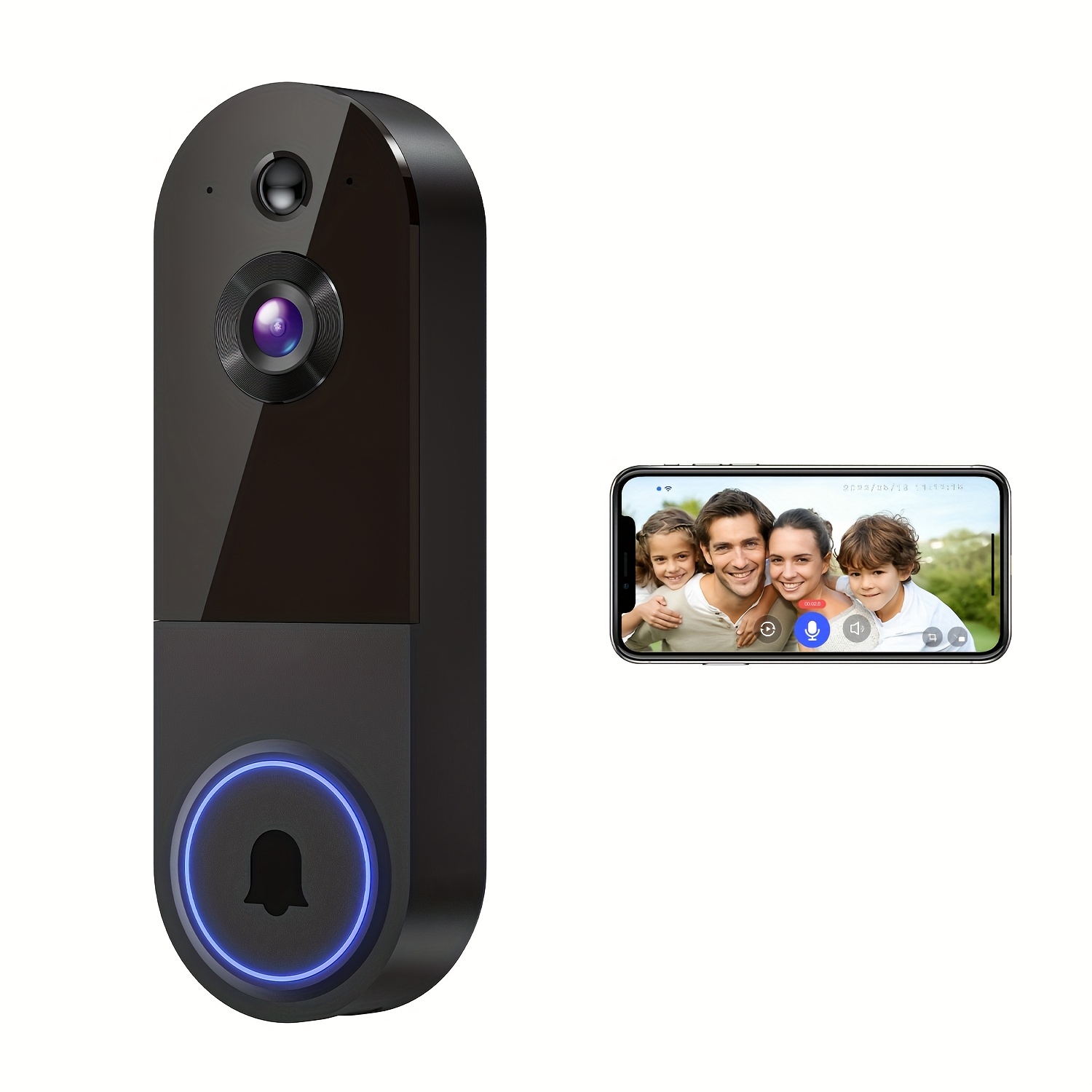 E-shop 2K Drahtlose Wi-Fi Video-Türklingel Kamera, Batteriebetrieben, KI-Menschenerkennung, Live-Ansicht, Nachtsicht, Cloud-Speicher, Nur 2,4G WiFi,