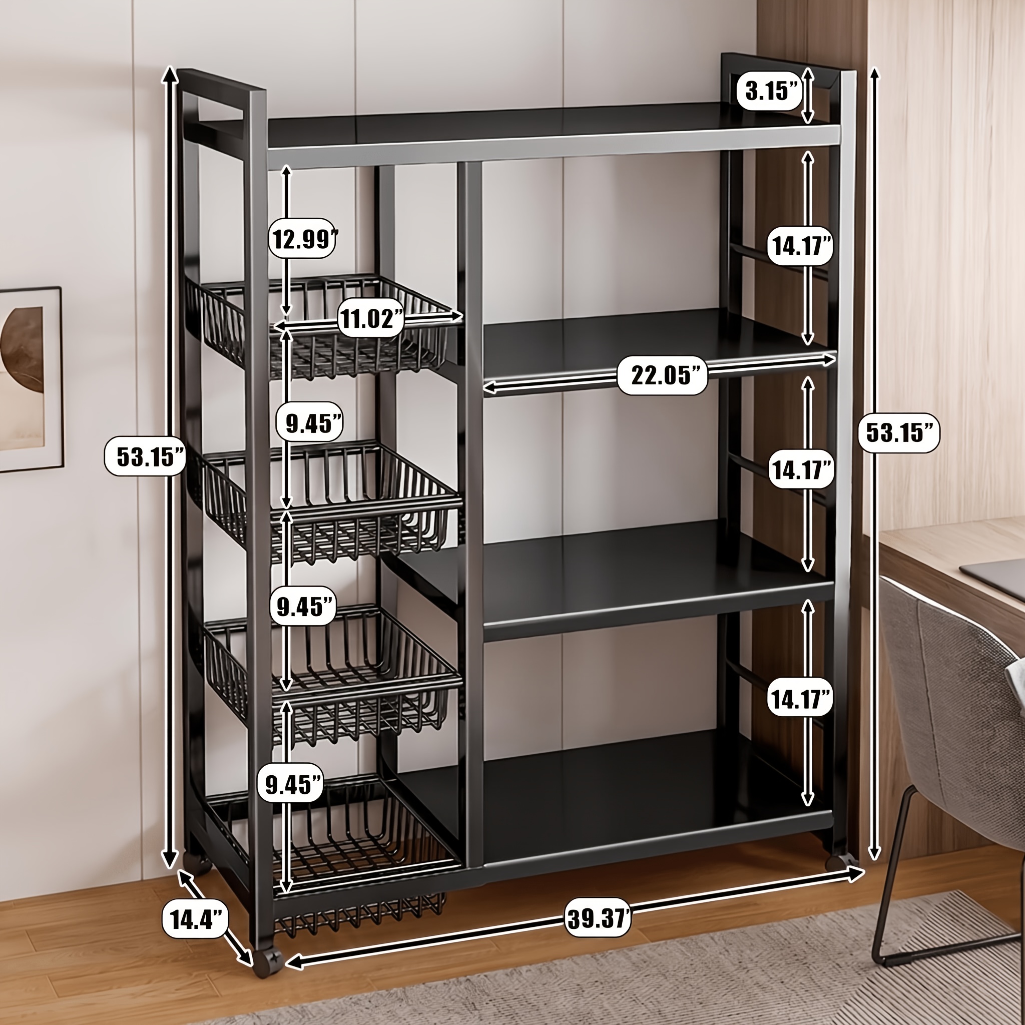 Image of 4-tier Rolling Shelf, Kitchen Storage Rack, Kitchen Shelf Organizer, Metal Shelves, Food Service Shelves And Racks, With Wheels, Household Gifts For Relatives , Non-food Contact