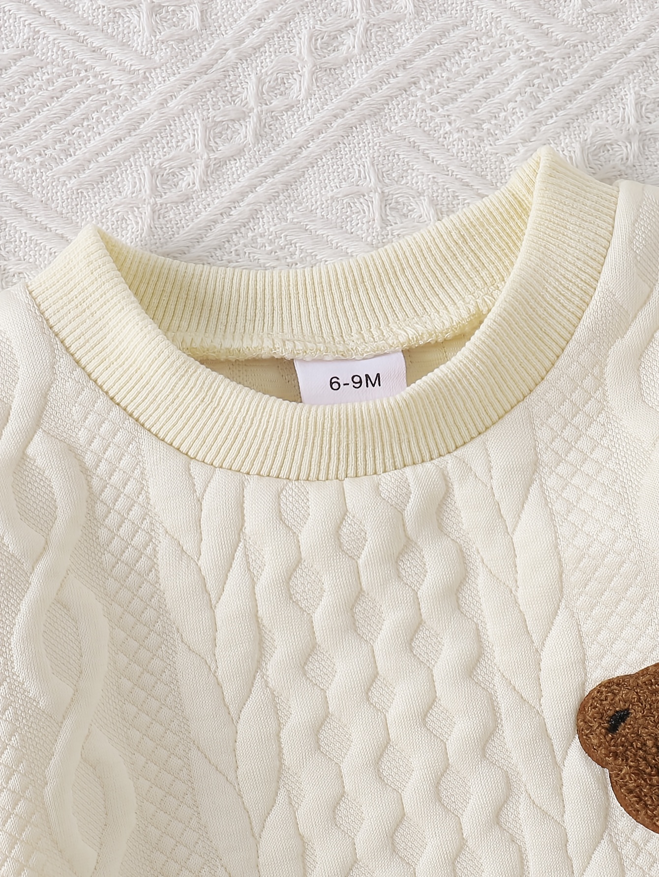 2pcs winter outfit set   patch sweater fringe hem jeans with elastic waist brown bear pocket pants machine washable clothes autumn winter casual playwear   outdoor Product details 8
