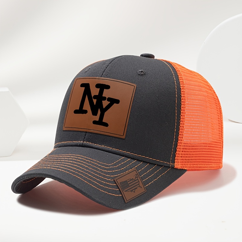 TEMU Sports Outdoor Letter Ny Faux Leather Print Baseball Cap Hip-hop Duckbill Hat Casual Cap Unisex Outdoor Party Truck Driver Hat