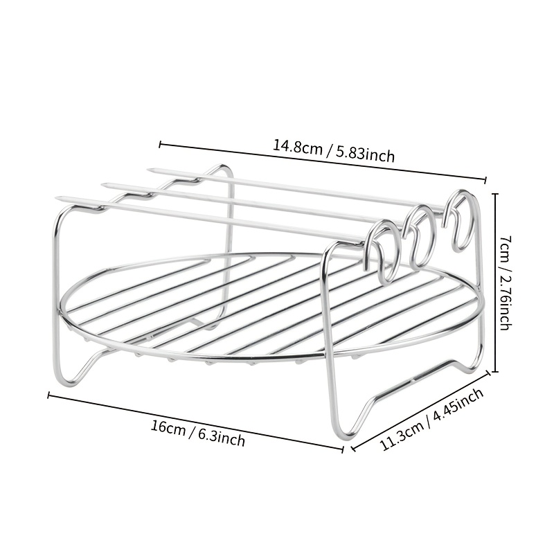 E-shop 1 Set, Air Fryer Grillrost, Doppel-Lagen Dämpfrost, Air Fryer Zubehör 4 Barbecue Spieß Set, Runder Grillrost, Kuchenrost