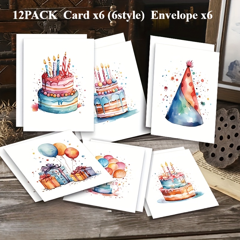 TEMU A Set Of 12 Colorful Birthday Cake Greeting Cards With Envelopes - The For Birthdays, Thank You Notes, And Special Occasions