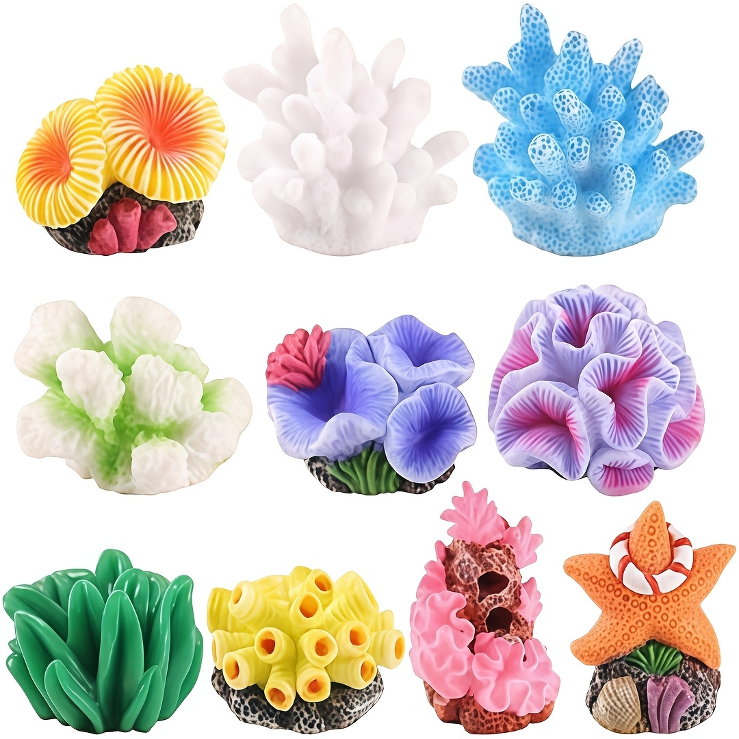 TEMU 10-pack Mixed Styles Artificial Resin Coral Ornaments, Colorful Fake Aquarium Decor, Non-toxic Fish Tank Landscape Hideout Additions, Suitable