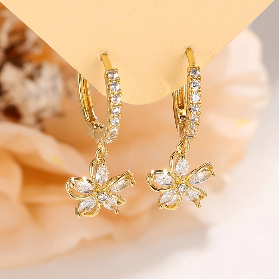 TEMU 1 Pair, Niche Design Floral Pendant Earrings, High-quality Copper Material New Earrings - Trendy Classic Exquisite Women's Ear Jewelry, Suitable