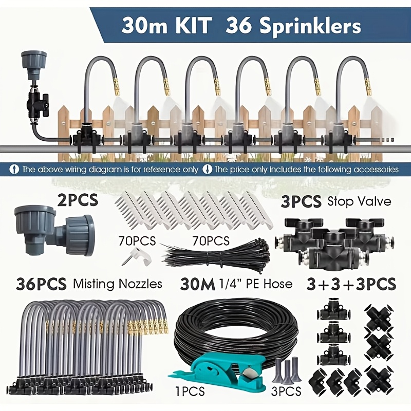 Misting Cooling System Kit, Outdoor Garden Irrigation Mister With Brass Nozzles, 1/4'' Hose, Patio Greenhouse Water Sprayer For Summer Cooling & Plant