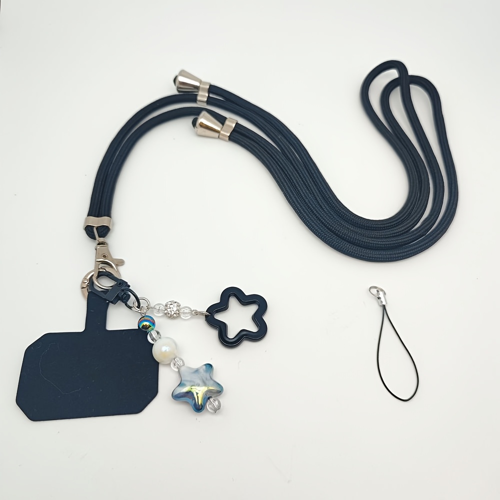 Image of Cute Star Beaded Phone Lanyard, Acrylic Star Pendant Charm, Phone Lanyard, Portable Phone Lanyard, Bag Accessory, Id Badge Holder, Phone Chain Accessory