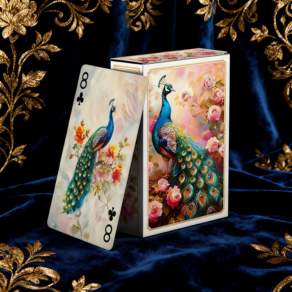 E-shop 54 Spielkarten mit Peacock-Thema, mit exquisiten einzigartigen Illustrationen, mit rutschfester Kaltfolien-Prägetextur. , für Unterhaltung als