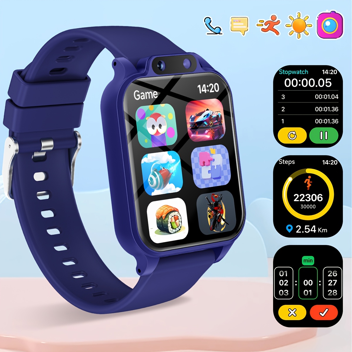 youngsterss smart watch with 18 educational games hd selfie support camera usb charging photo album pedometer perfect birthday and christmas gift for boys and girls   multiple color straps  
