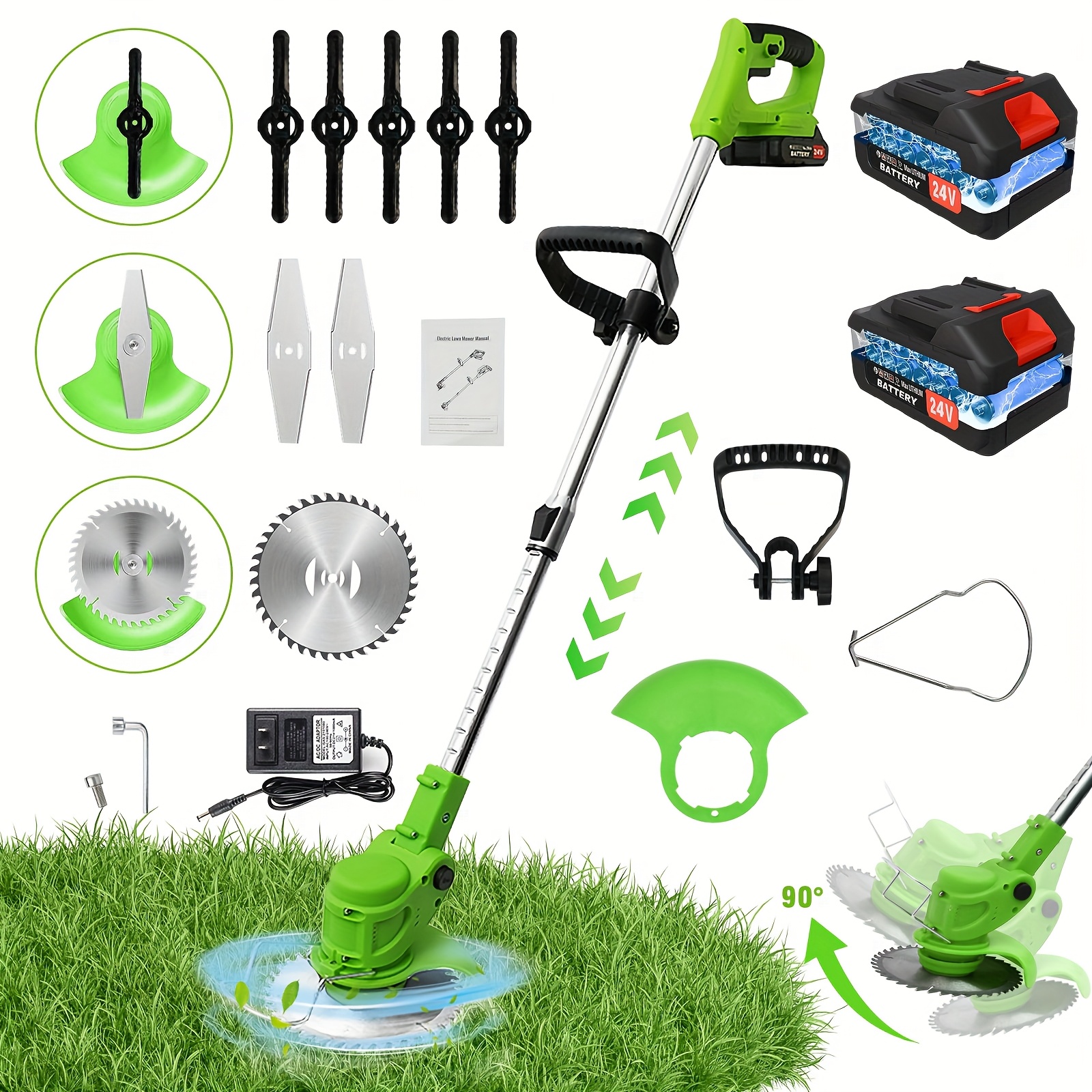 TEMU Portable Cordless Lawn Mower, 3-in-1 Electric Grass Trimmer With High-capacity Lithium Battery, Edger Shrub Cutter W/adjustable Height& Rotating