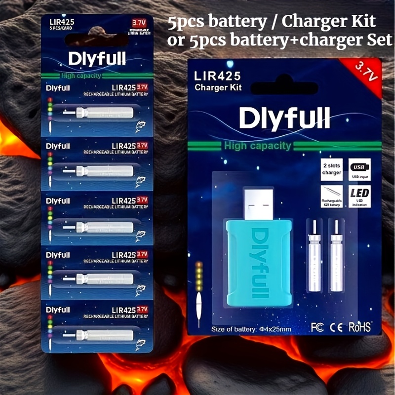 USB nabíjací kit pre batériu Cr425 Diyfull, nabíjateľný svetelný plavák, náhradná svetelná batéria pre rybársky plavák, USB nabíjací svetelný kit pre rybársky plavák, kit batérií LIR425, rybárske príslušenstvo