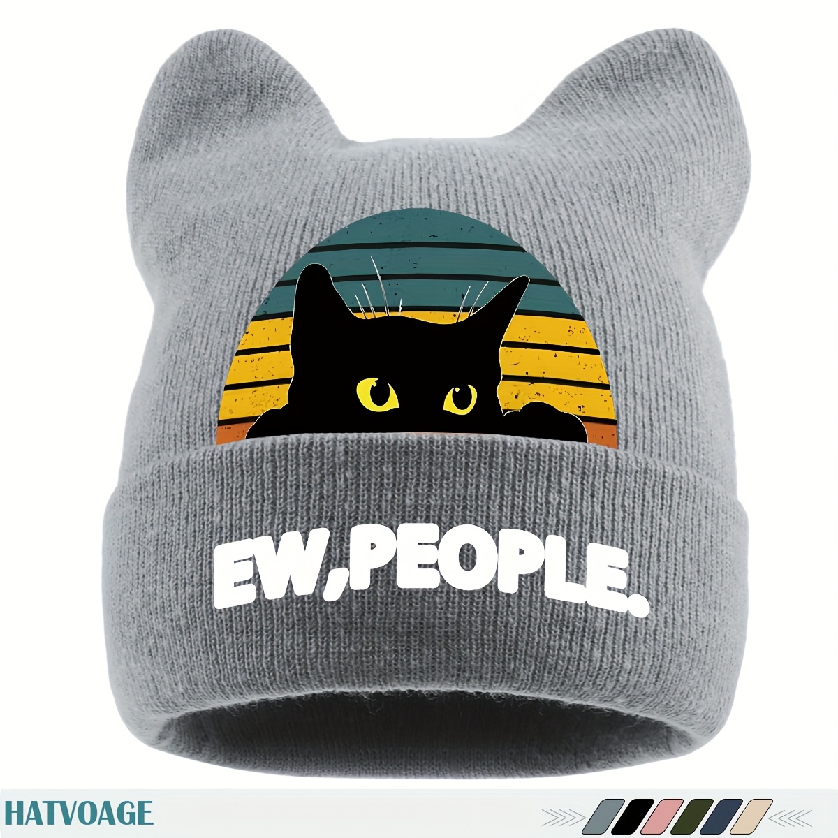 TEMU 1pc Unisex Winter Beanie Hat With Kitten Ears - Thick Plush Ear Flaps, Breathable & Stretchy Suitable For Outdoor Activities, Christmas Gift For