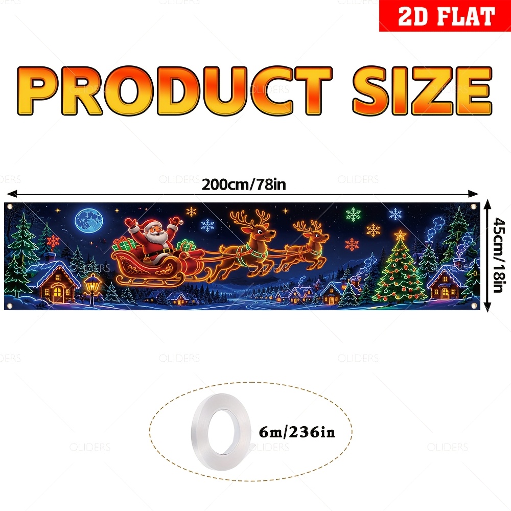 TEMU Bannière de Noël 2D plate, 1 pièce, activée par les UV, adaptée aux patios, clôtures - hivernale et étoilée de neige aux UV avec impression du