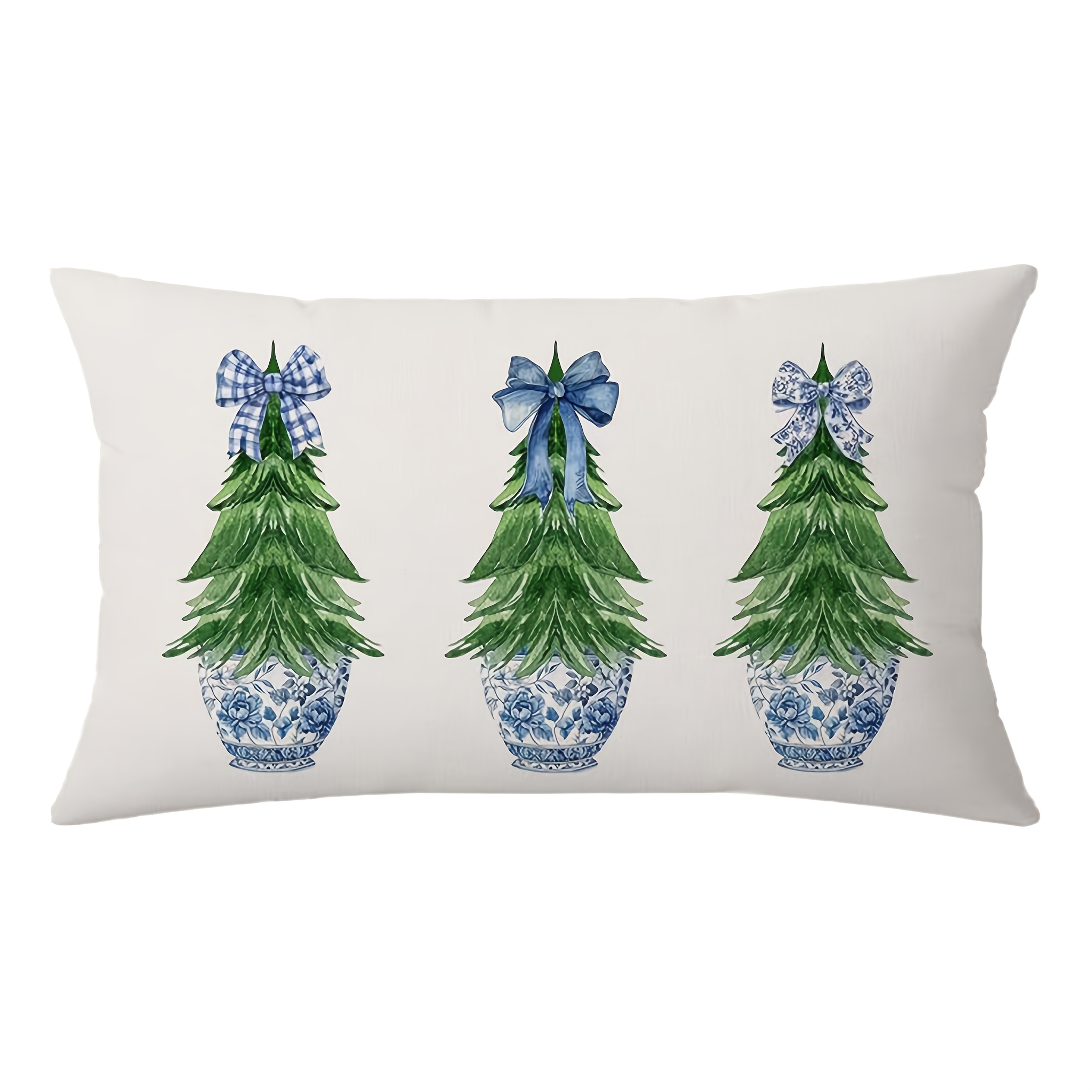 

1pc, Christmas Pillow Covers 12x20 Christmas Decorations Chinoiserie Blue Pot Bow Christmas Tree Rustic Style Nature Print Decorative Throw Pillows Winter Christmas Decor Only Pillowcases