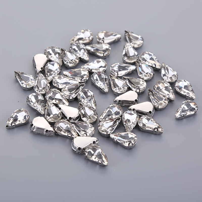 TEMU 105pcs Sewing Glass Transparent Crystal Silver Claw Base Rhinestone Wedding Dress Headpiece Water Drop Bead Water Drop Shiny Glass Hand Sewing