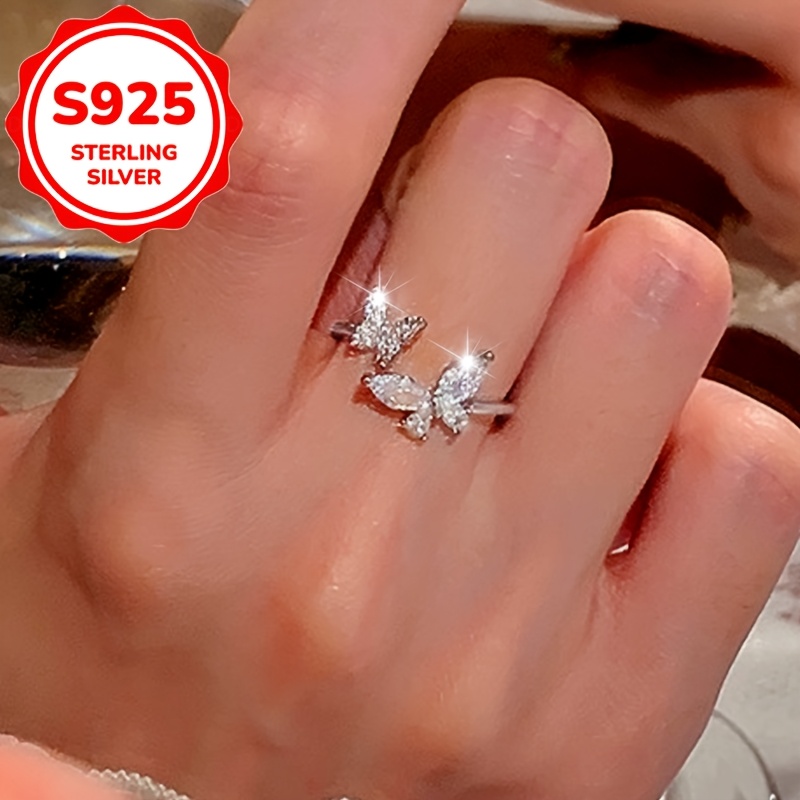 Women's S925 Pure Silver Open Adjustable Butterfly Ring