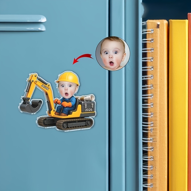TEMU 1pc Personalized Boy Excavator Refrigerator Magnet, Customized Photos, Birthday Gifts For Children, Personalized Train Kitchen Magnet Boy