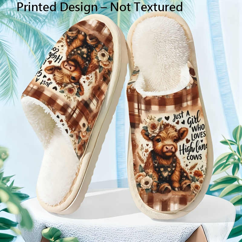 TEMU Printed Design – Not Textured Cute Highland Cow Print Slippers, Unisex Couple's Style, Soft And -friendly With A Comfortable Feel, Suitable For