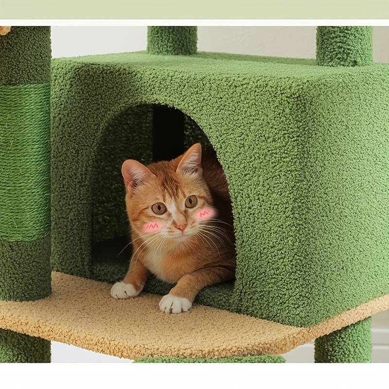 Tree Multi-level Cat Tower For Indoor Cats, Cat Climbing Tree Cat Condo Hammock With Scratching Posts Green