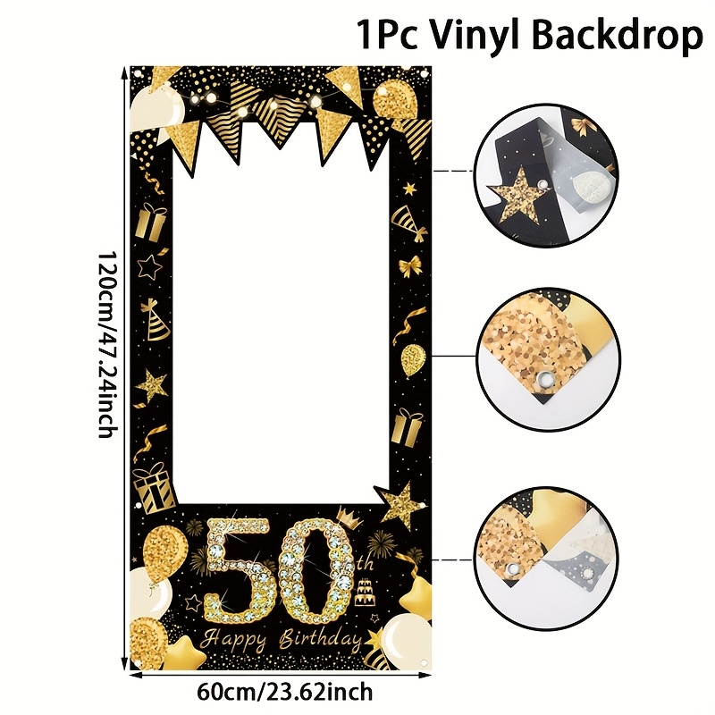 Image of 1pc 1pcs 1/50th Birthday Backdrop Suitable For - Vinyl Balloon Number Balloons Background Cloth With "50" For 50th Birthday Party Decorations, Adult Party Props, Birthday Party Gifts