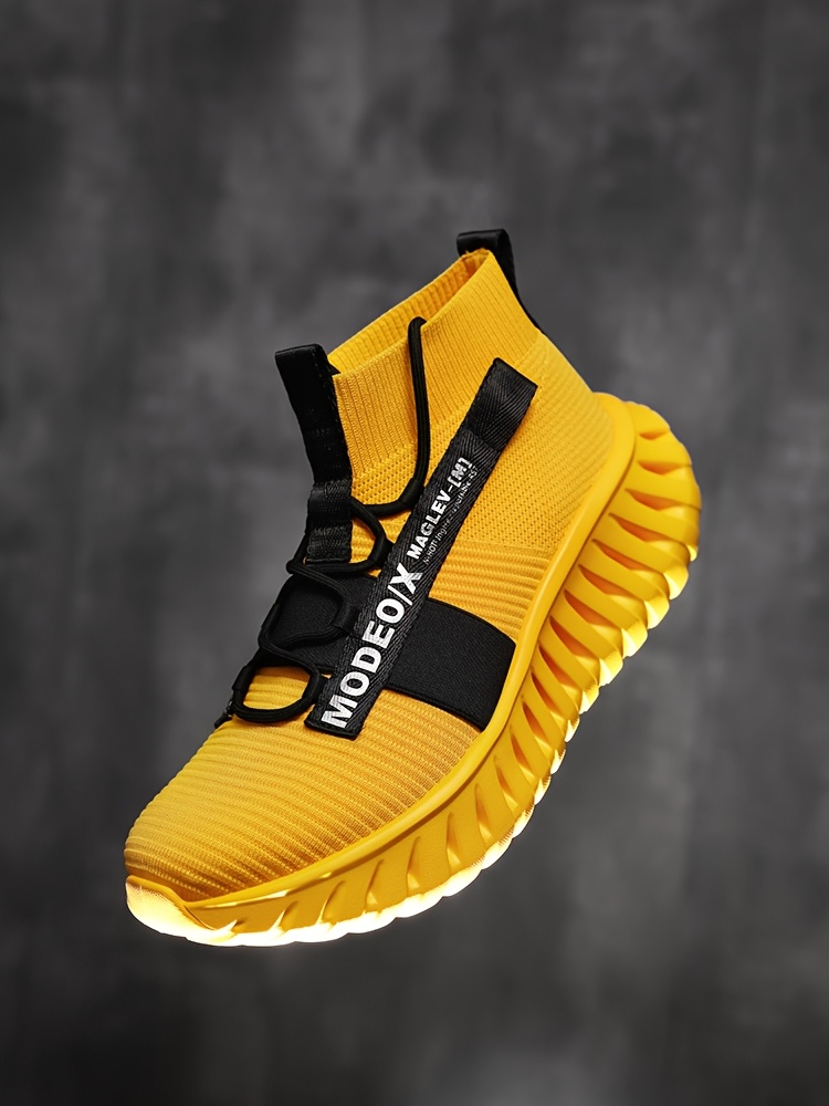 Men's Lightweight Sneakers - Non-Slip MD Sole, Breathable Sneakers for Gym, Running, Walking - All-Day Comfort Slip/resl Closure - Neon Yellow & Black Accent - Casual & Formal Shoes - Durable Lightweight Design for Everyday & Special Events, Outdoor Walking, Sporty Look, Supportive Sole, Versatile Footwear, Fitness Enthusiasts