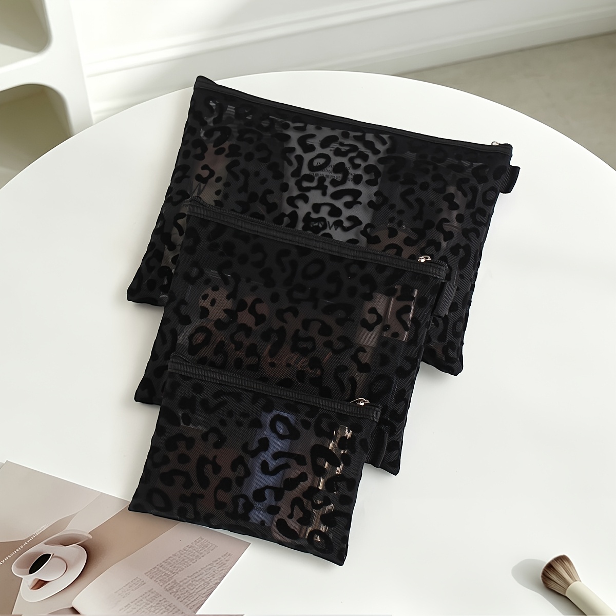 TEMU 3pcs Aumeekai Print Cosmetic Bag Set - Large Medium Small 3pcs Toiletry Organizer With Breathable Mesh Suitable For Home, Travel, Gym, Showers,