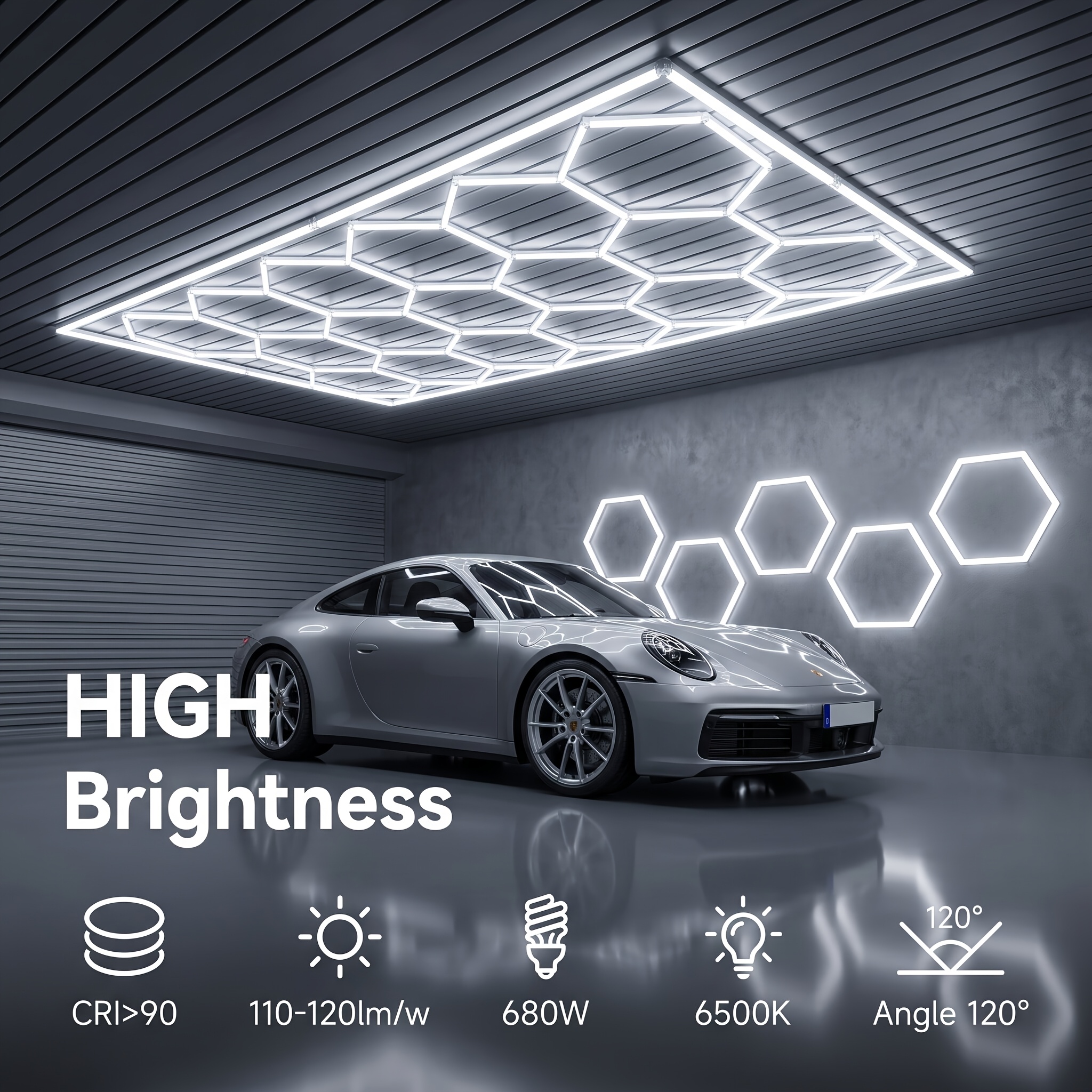 Image of Led For Garage Light 14-hex With Rim 680w 6500k Deformable, Hexagon Led Ceiling Light, Led Workshop Ceiling Light Hexagonal For Garage Light For Garage, Workshop, Warehouse, Basement, Gym