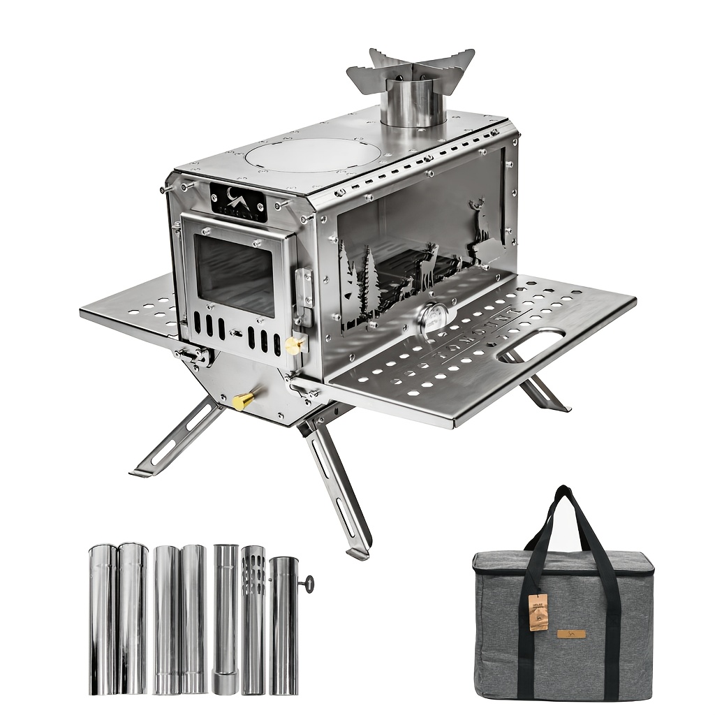 Image of Tomount Portable Stainless Steel Tent Stove With Chimney, Wood Burning Stove For Tents, Accommodations And Camping