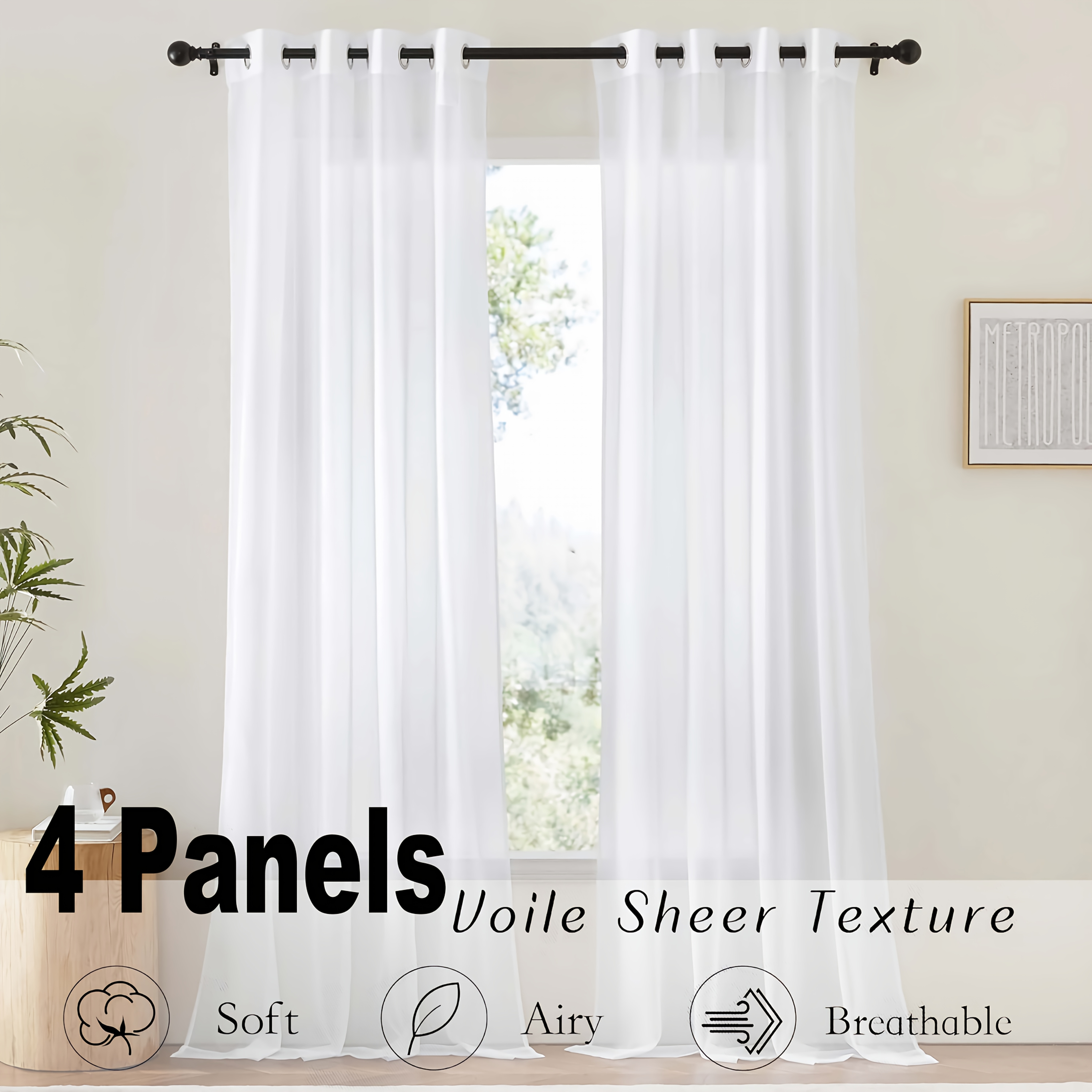 Translucent White Drapes - Semi-transparent Light-filtering Window Panels With Grommets For Bedrooms And Living Areas