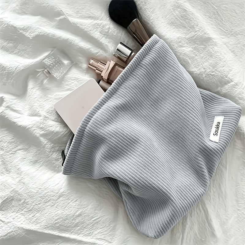 TEMU Neceser de de rayas verticales vintage para mujer, bolsa de almacenamiento de tela de gran capacidad, neceser de viaje portátil, organizador de