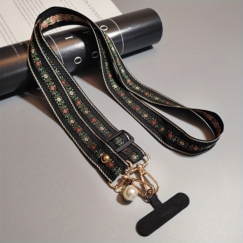 Phone Lanyard Long Vintage Rhombus Totem Delicate Pendant Adjustable Phone Strap Long Crossbody Neck Wide Cloth Band