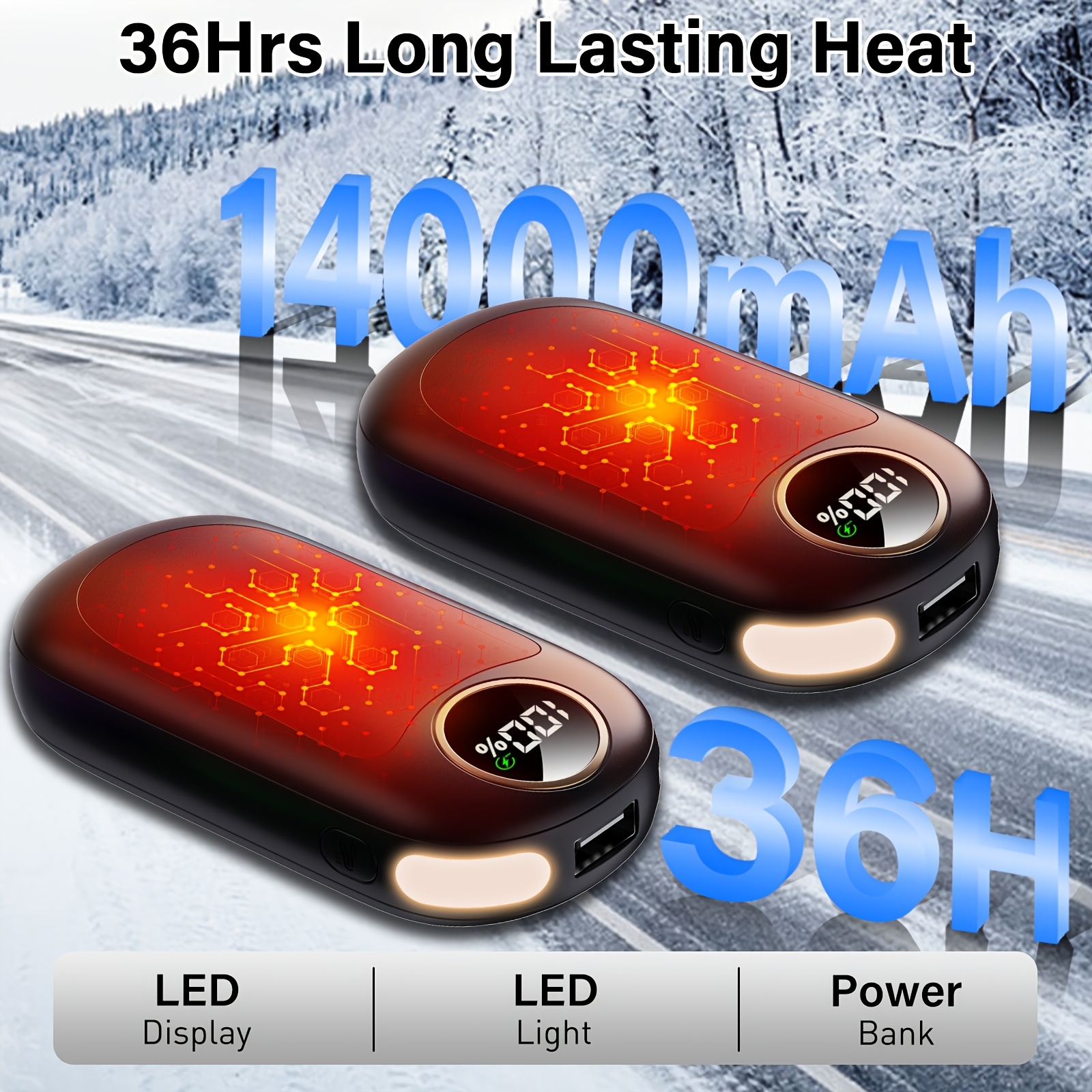 

2 Pack Hand Warmers Rechargeable, 3 In 1 Dual-sided Heating 14000mah Electric Hand Warmer, , Pocket Heater Portable Handwarmer For Raynauds, Hunting, Golf, Camping, Gifts For Men, Women, Christmas